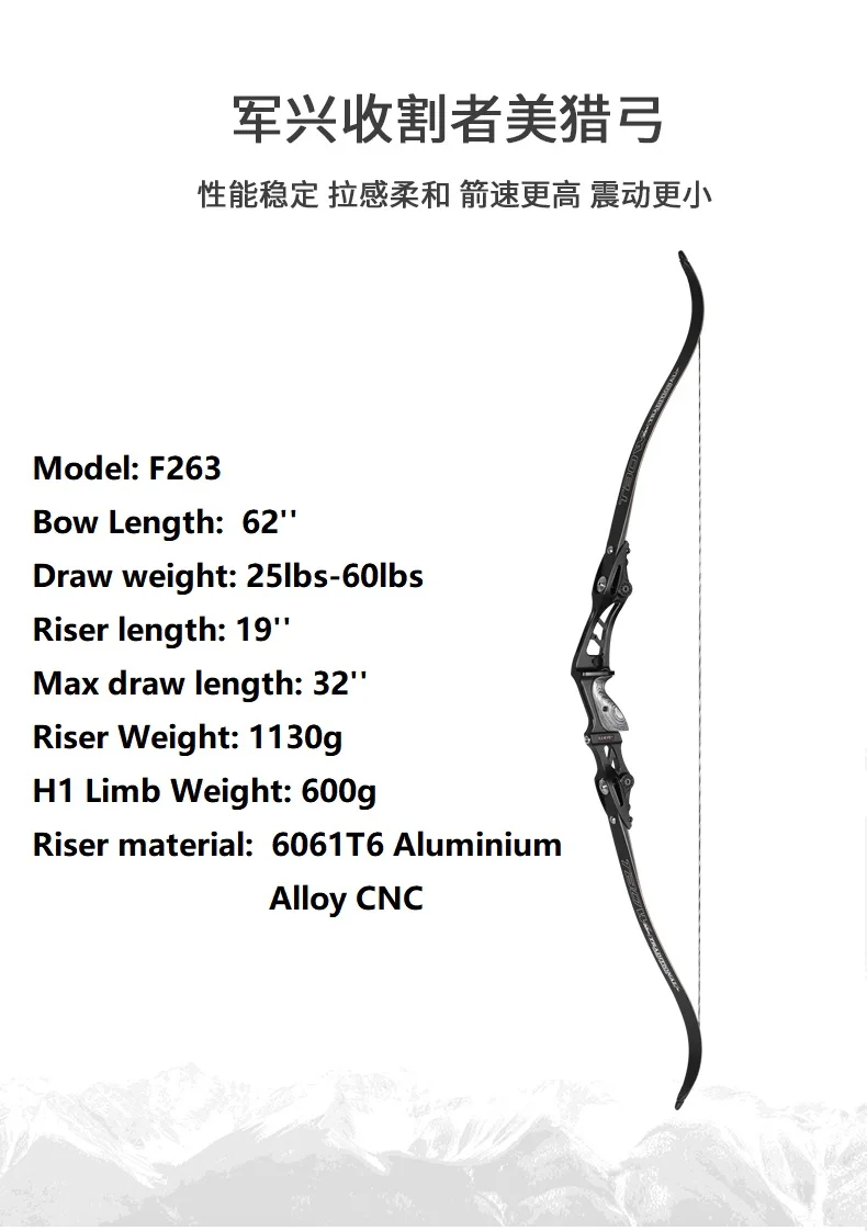 JUNXING F263 Archery Recurve Bow American Competitive Takedown Bow 19in Riser Handle 25-60lbs H1 ILF Limbs Hunting Shooting Bow