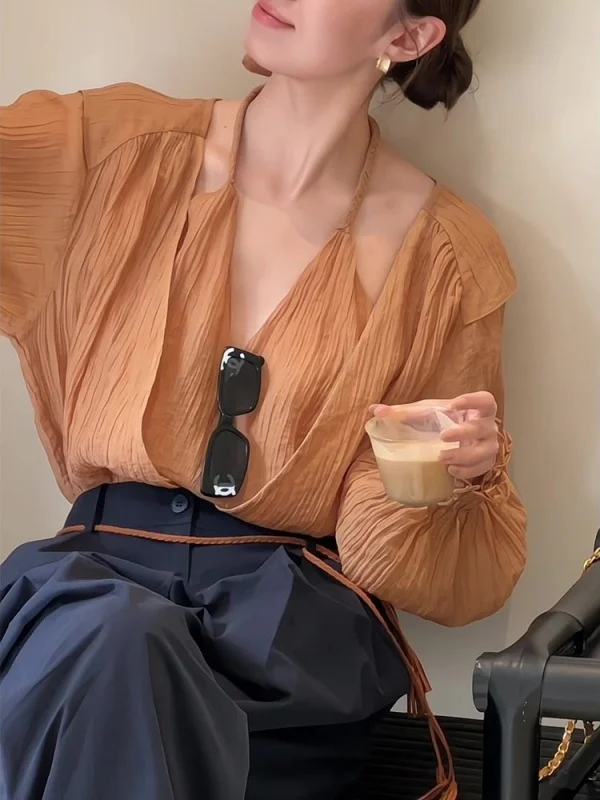 

Faionable Long Sve Women's irt Quali Casual Sle with Ruffle oulder Design Trendy Commute Top Ele Unique Feeling