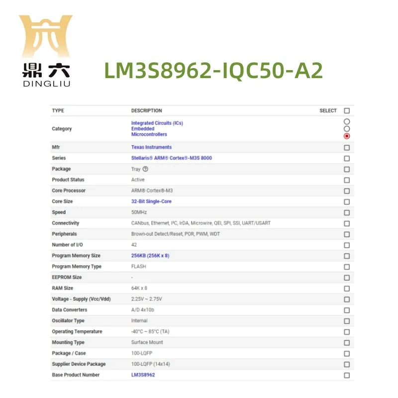 LM3S8962-IQC50-A2  IC MCU 32BIT 256KB FLASH 100LQFP Microcontroller IC LM3S8962-IQC50-A2 BOM service