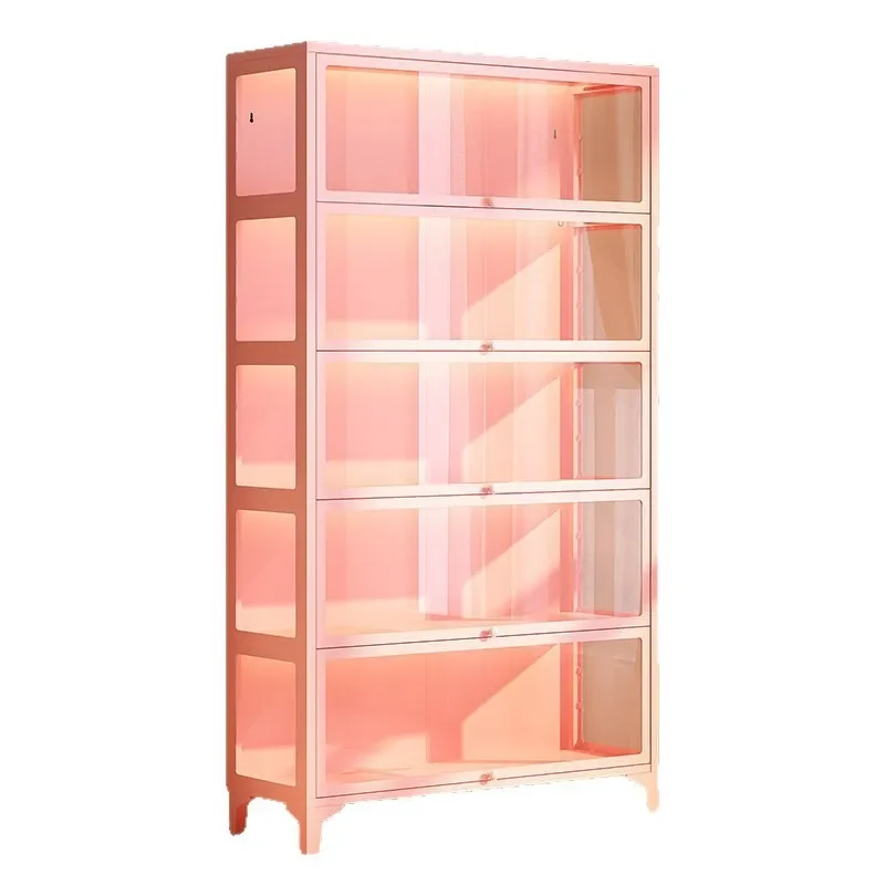 Iron Glass Door Display Cabinet for Living Room Wine Bottle Figure Toy Ornament Storage Shelf Home Decor Furniture