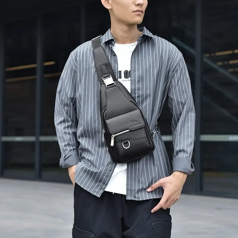 Men Chest Bag PU Leather Belt Sling Chest Pack Crossbody Bags