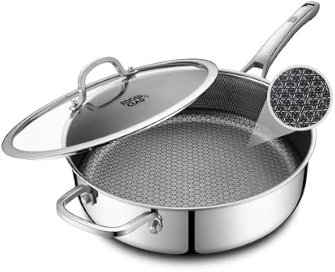 

12-дюймовая глубокая кастрюля с антипригарным покрытием и крышкой, посуда из нержавеющей стали без PFOA для всех плит