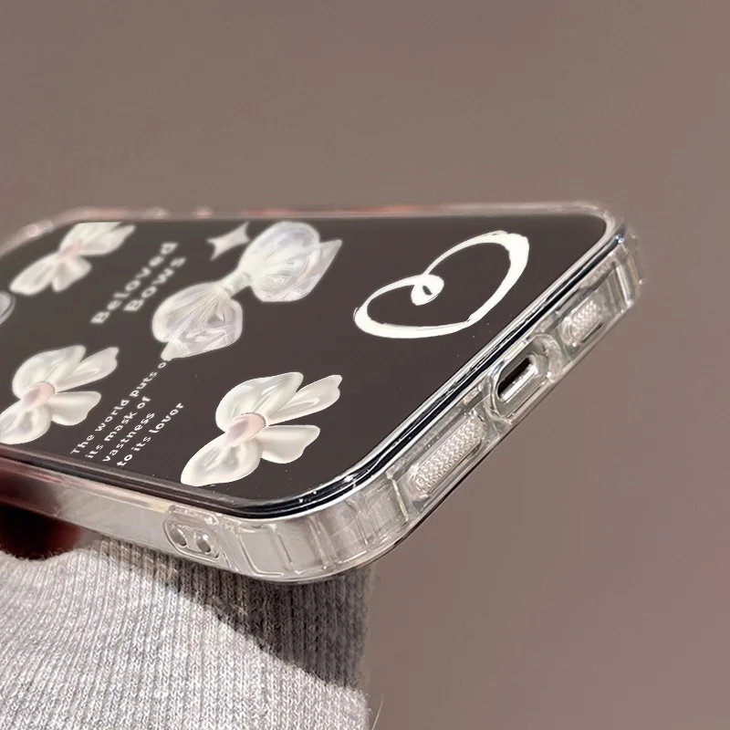 لطيف Bowknot جراب هاتف آيفون 16 15 14 13 12 11 17 برو ماكس XR X XS ماكس الفاخرة تصفيح مرآة لوضع المكياج غطاء ناعم للصدمات