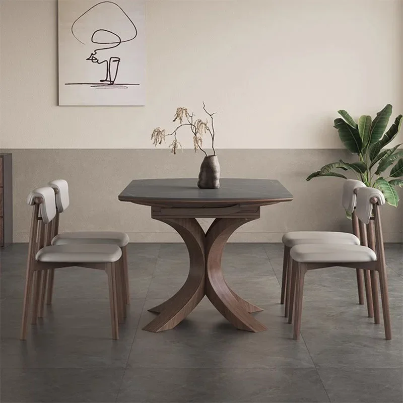 Solid wood slate dining table and chair combination modern simple imported ash retractable small household dining table