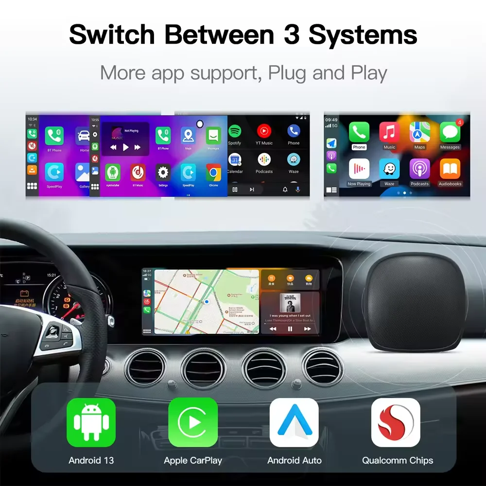 Adattatore Wireless AI Box CarPlay e Android Auto con GPS Integrato, Modulo 4G, Ingresso Type-C per Conversione Universale Auto, Android 13