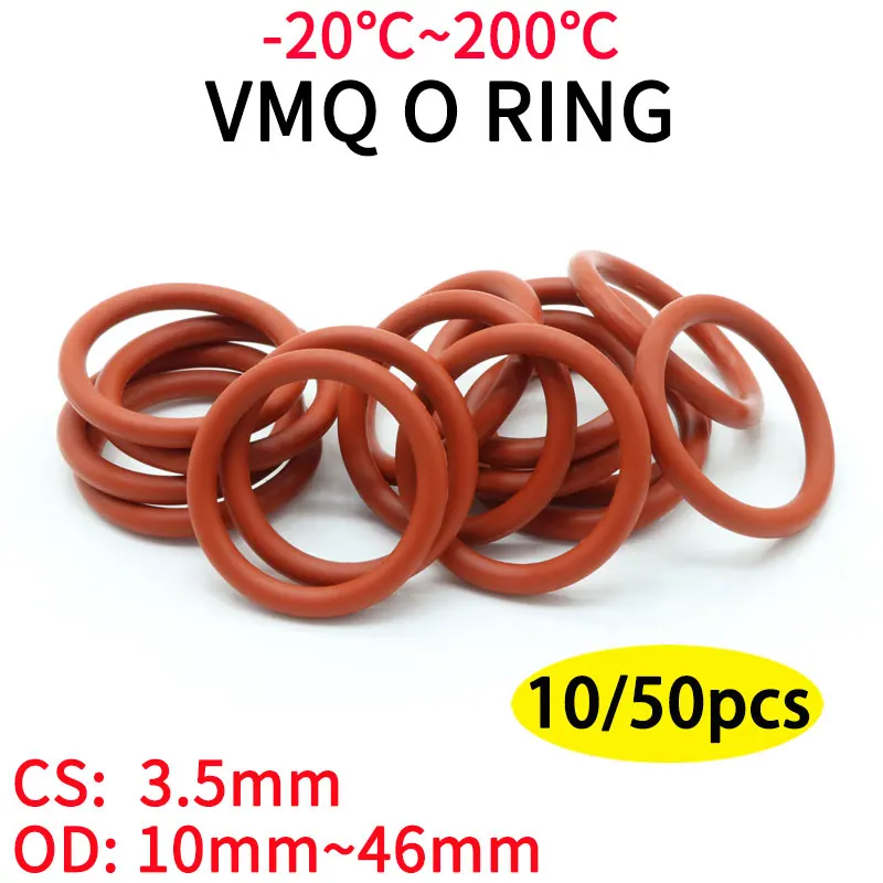 

10/50Pcs Red VMQ Silicone O Ring CS 3.5mm OD 10~46mm Food Grade Waterproof Washer Rubber Insulate Round Shape Seal Gasket