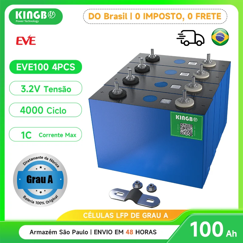 Kingbo Power 4 قطعة EVE100Ah lifepo4 بطارية 3.2 فولت الصف أ لتقوم بها بنفسك 12 فولت 24 فولت 48 فولت قابلة للشحن خارج الشبكة بطارية تخزين النظام الشمسي