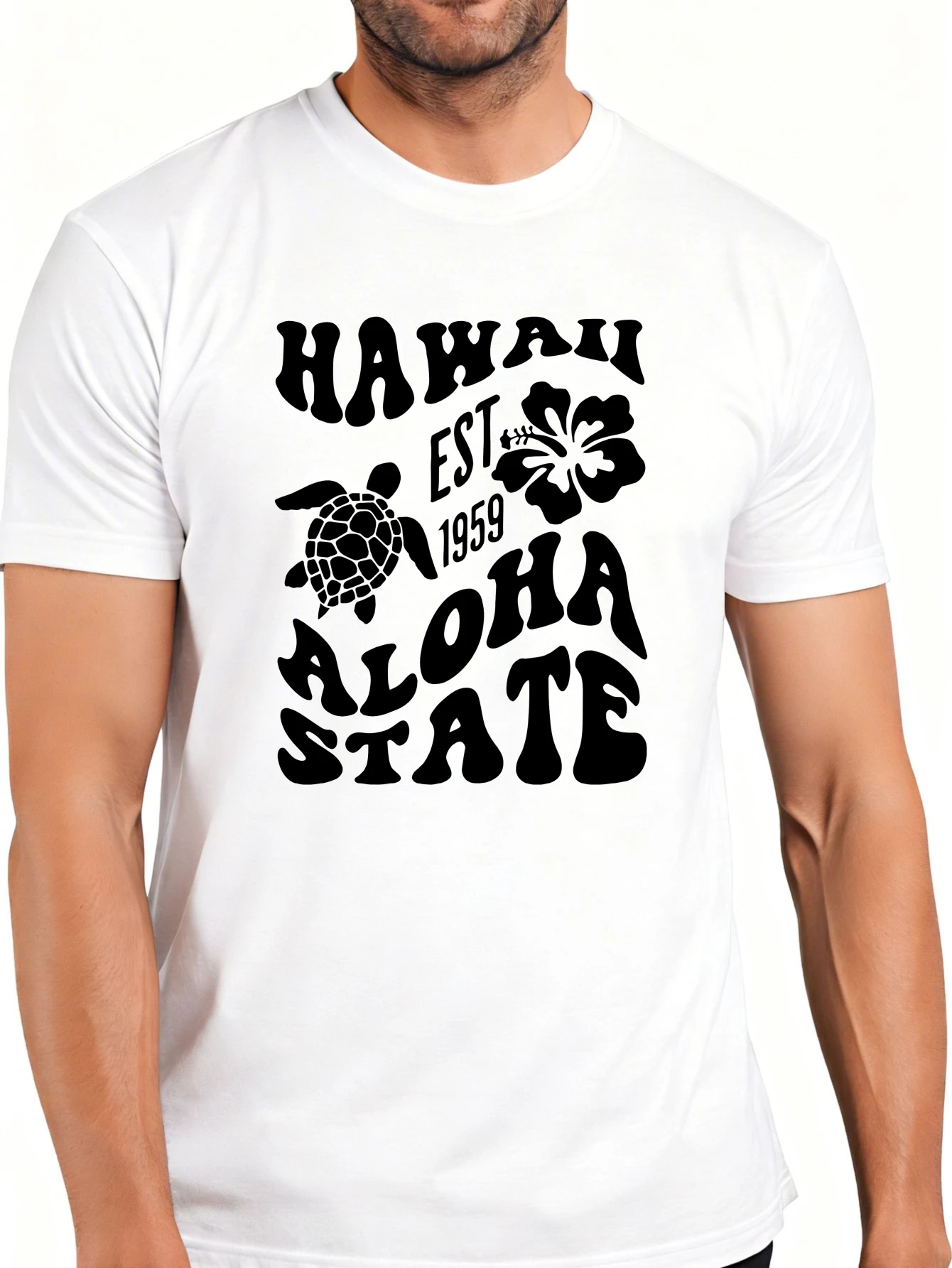 Men's Plain Graphic T-Shirt - Breathable, Soft, Lightweight - Aloha State, Established in 1959 in Hawaii - Vintage Fun Graphic Casual Short Sleeve Summer Top, Gift for Him