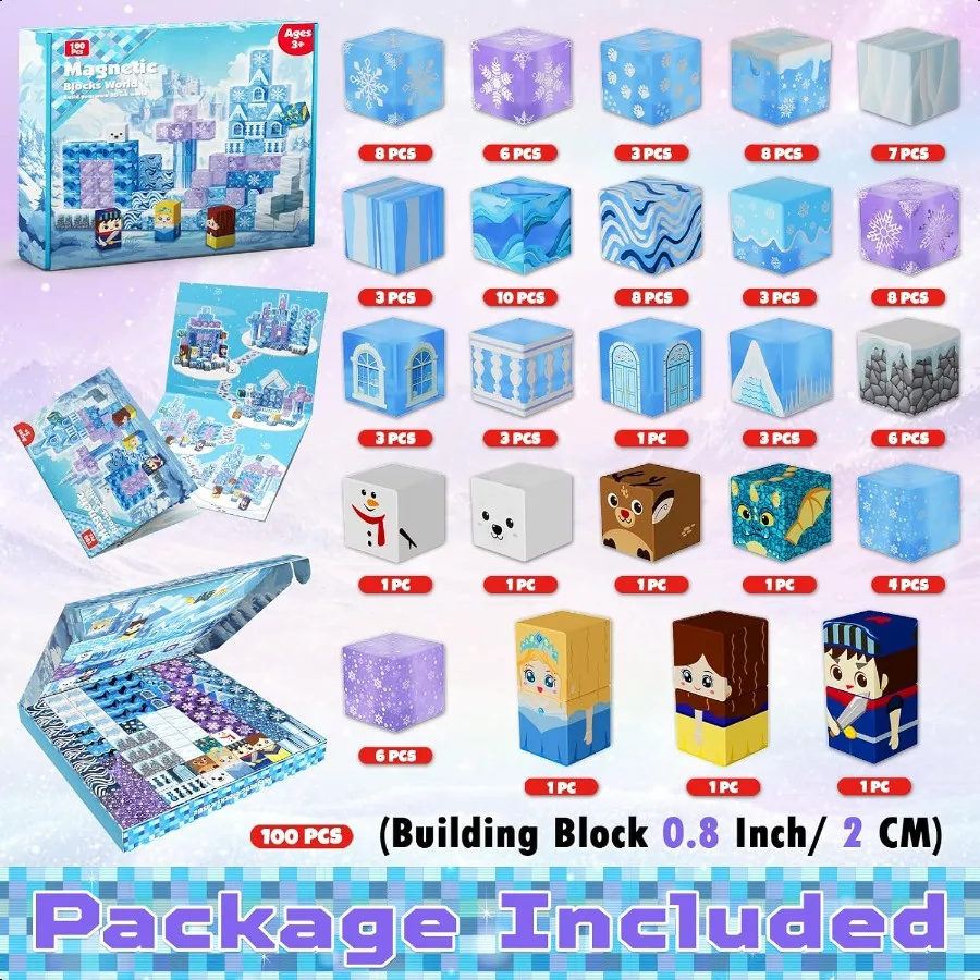 Magnetic Blocks 100Pcs Transparent Building Block for Ages 48 Magnet Blocks Sets for Blue Princ Castle Build Building Cubes Til