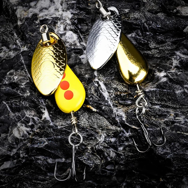 New Metal Spinner Spoon Fishing Lure Micro Rotating Sequins Bait Single Hook and Triple Hook Sequins Spoon Fishing Lures Tackles