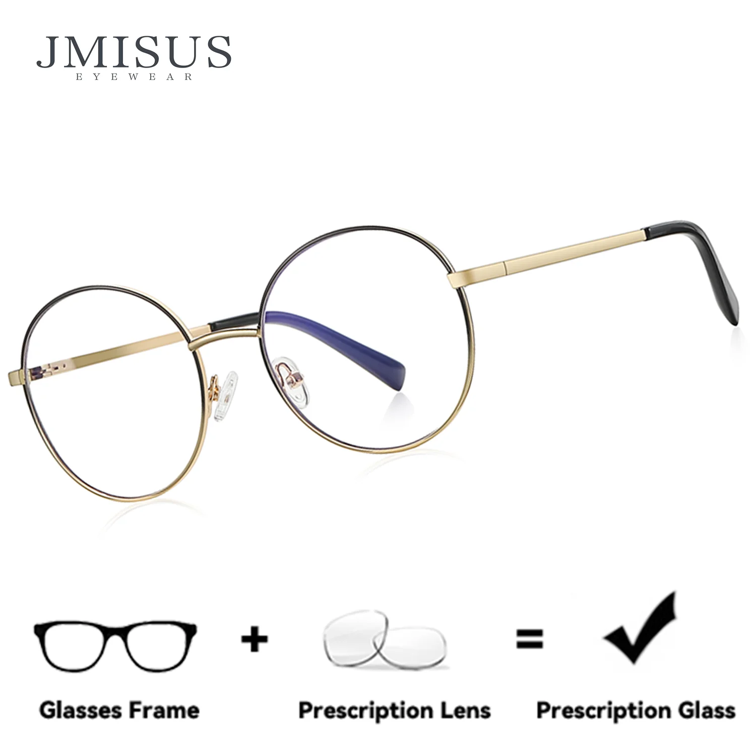 

JMISUS Retro Round Prescription Eyeglasses Women High-quality Metal Blue Light Blocking Photochromic Grey Optical Eyewear