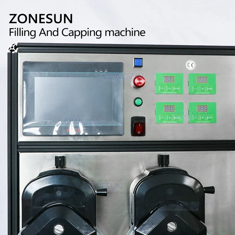 ZONESUN ماكينة تعبئة وتغطية العطور السائلة ذات 4 رؤوس أوتوماتيكية مع وحدة تغذية الغطاء لخط الإنتاج