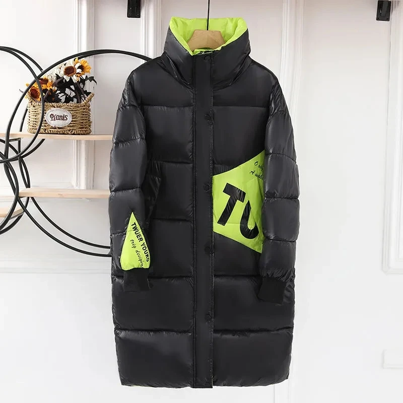 Winter New Black Down Cotton-padded Jacket Women Long Bright-faced Cotton-padded Jacket Women Thick Slim Cotton-padded Coat