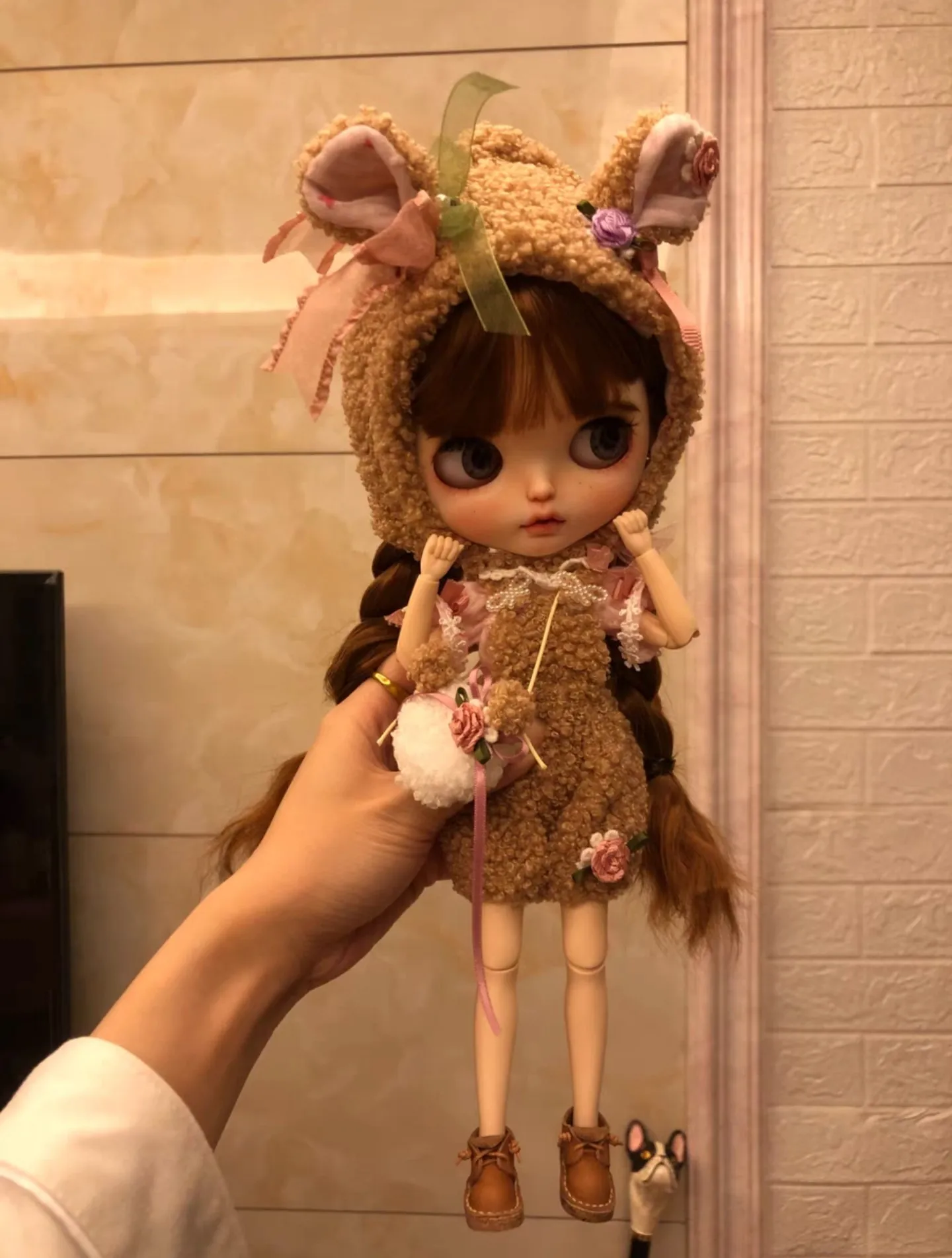 

Оригинальный Blythe Flower Bear, 4 шт., шляпа + топы + юбка на бретелях + сумка 1/6, 30 см (подходит для azone, Pullip, Ob22/24/26, Licca)