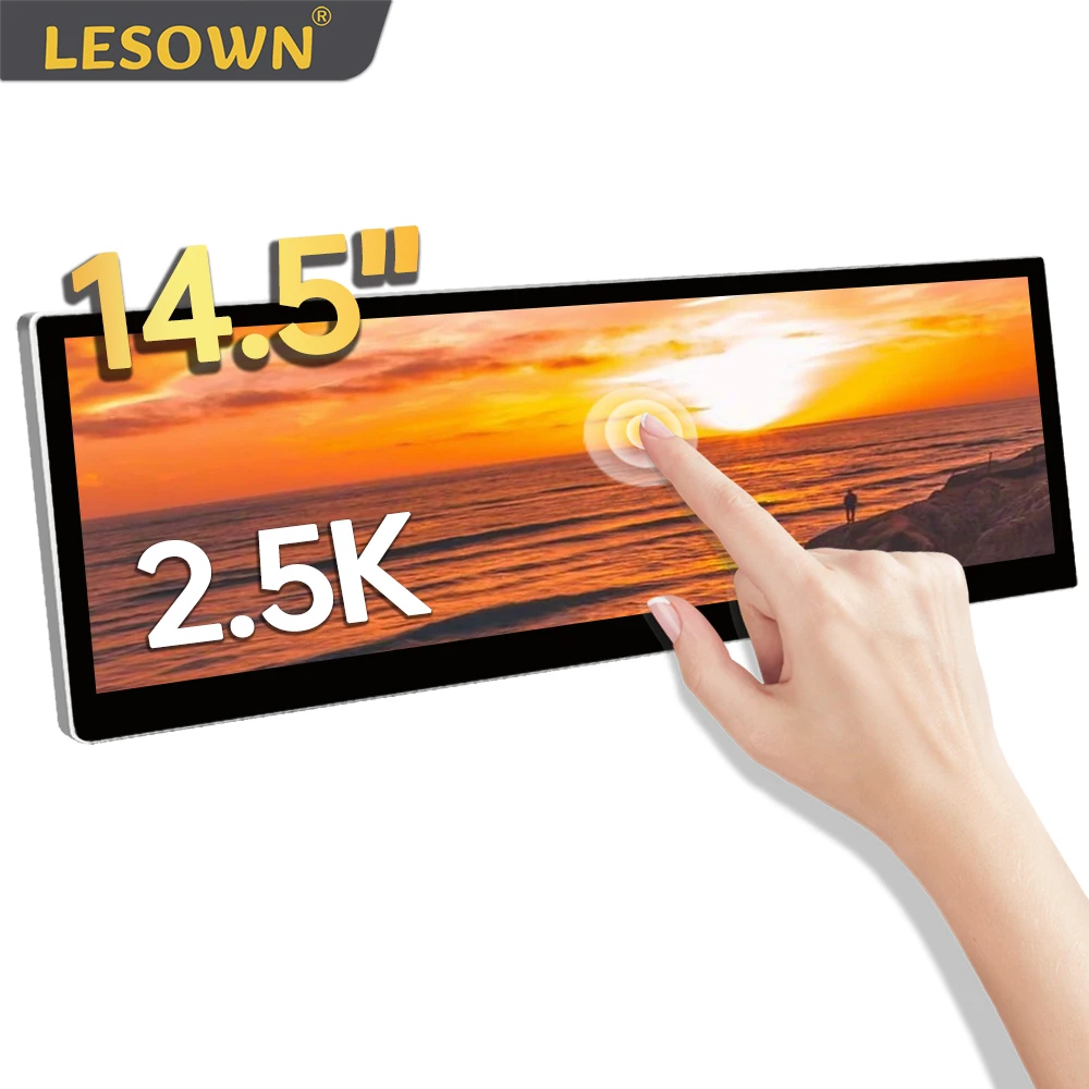 

LESOWN 14.5inch Stretched Bar LCD Screen 2560x720 IPS USB C Touchscreen HDMI Display with Speakers Silvery CNC Secondary Monitor