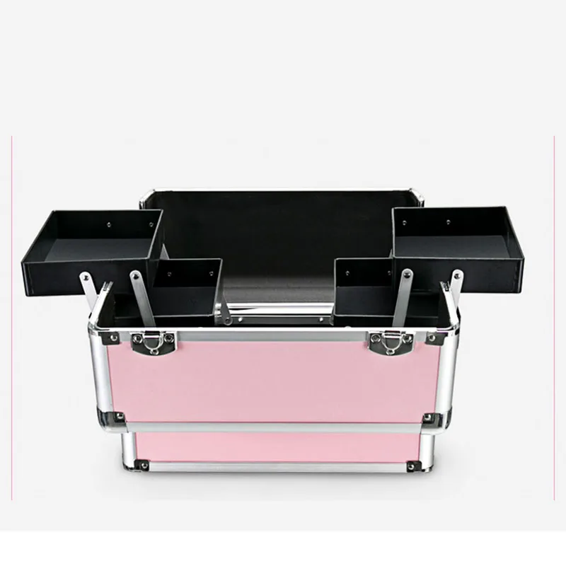 Professional Makeup Suitcase Wheels Large Capacity Cosmetology Manicure Cosmetic Box Folding Rolling Storage Rotating Organizer