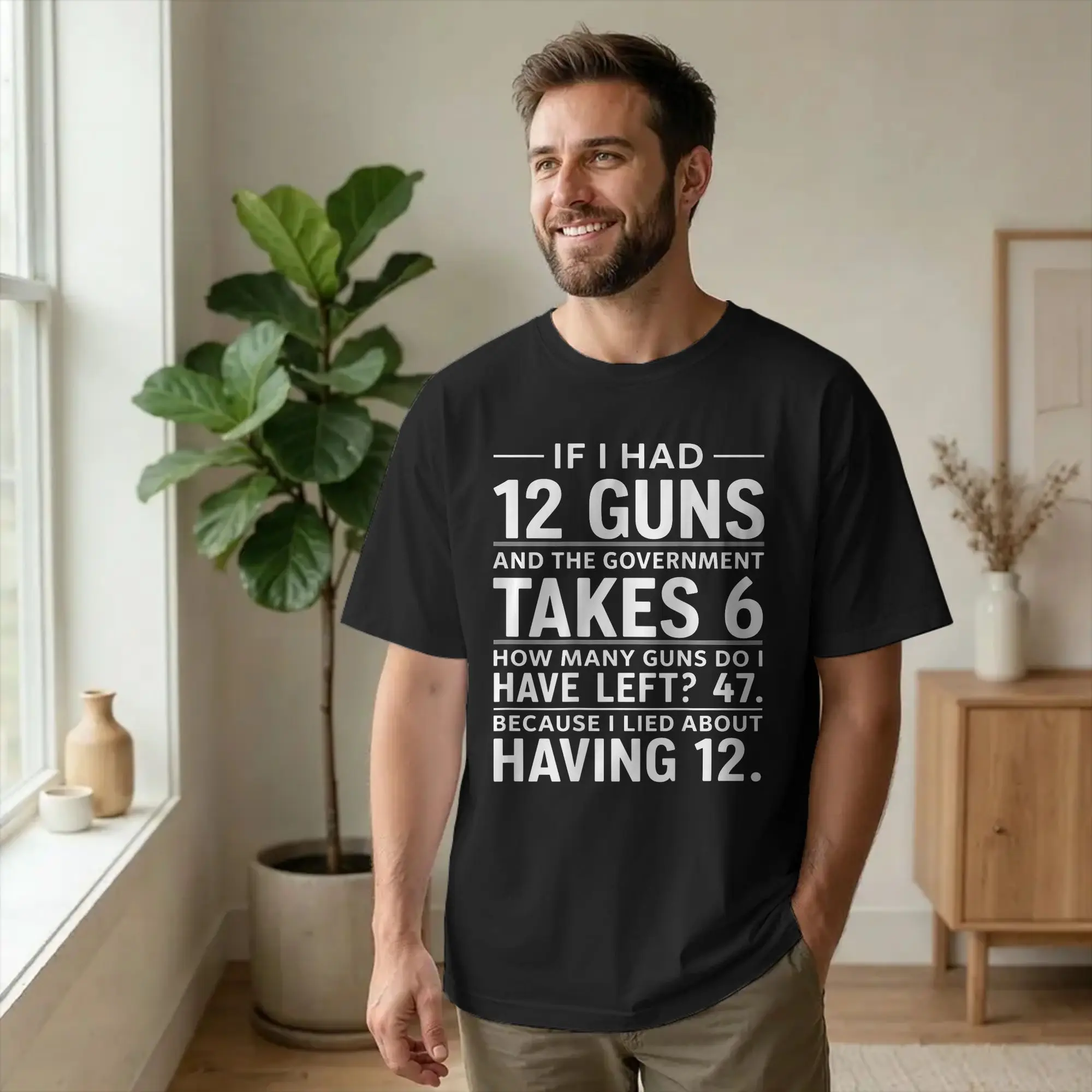 Funny If I Had 12 Guns Funny Math T-Shirt Men Round Collar Cotton T Shirt Second Amendment Short Sleeve Tee Shirt Gift Clothing