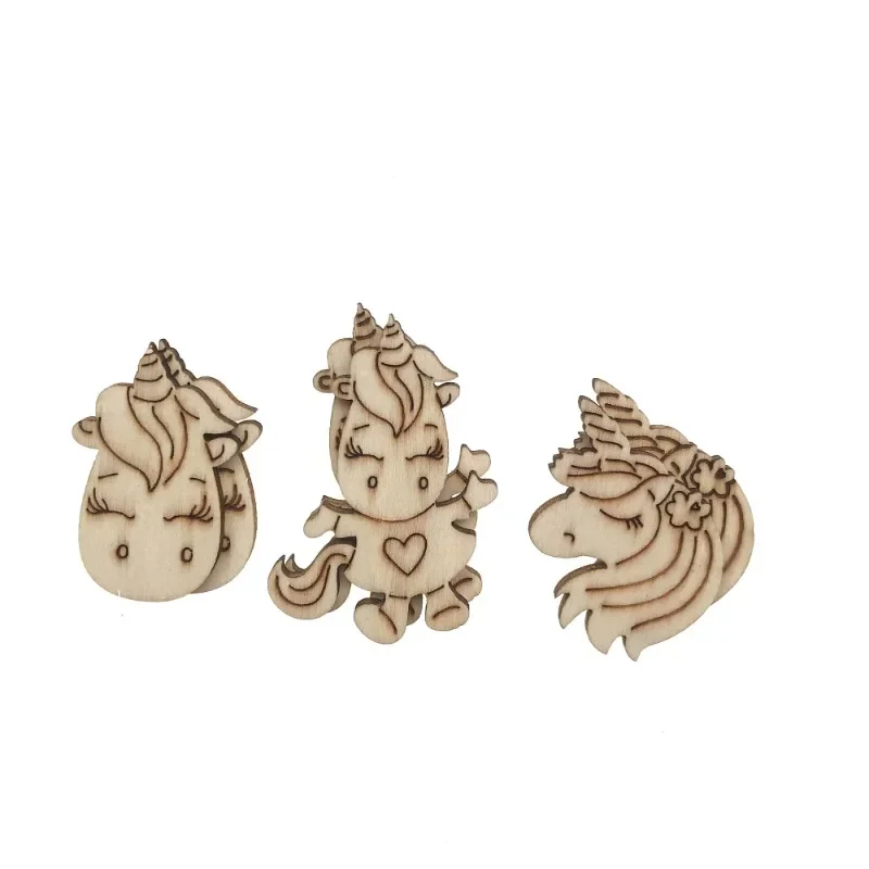 

50pcs Wooden Unicorn Shape Wood Discs Slices Unfinished Wooden Cutouts Craft DIY Decoration