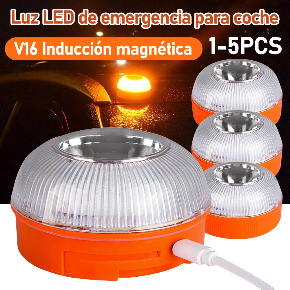 1-5PCS LED Auto Noodverlichting V16 Magnetische Inductie Stroboscoop Verkeersongeval Lamp Veiligheid Accessoire Licht USB/Batterij
