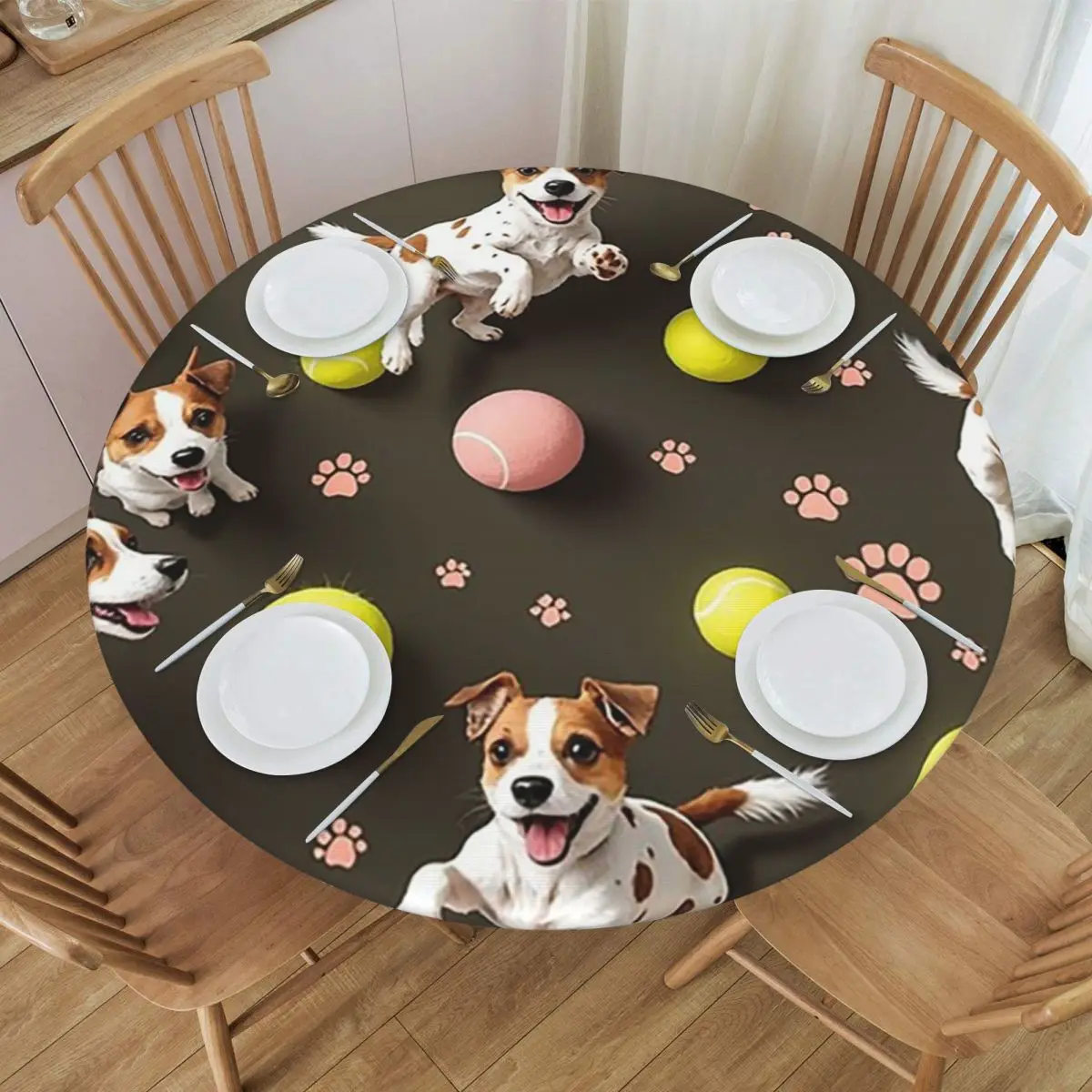 Jack Russell Terrier Dog Waterproof Round Tablecloth Oilproof Table Cloth for Kitchen Events Dining Table Cover