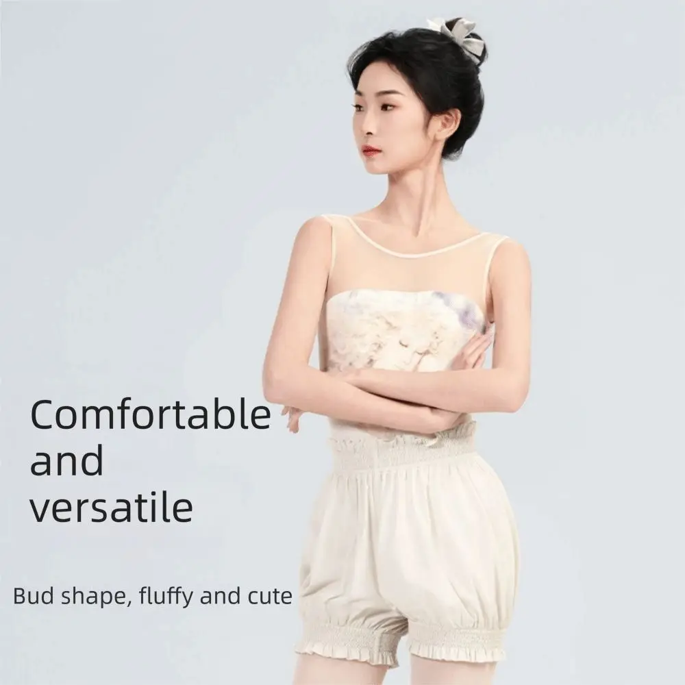 Pilates High Waist Dance Shorts Comfortable Nylon Ballet Shorts Ruffle Body-Hugging Fit Safety Pants Dance Training