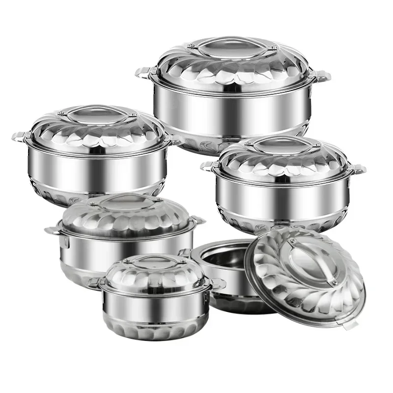 4/6PCS Double-deck Stainless Steel Silver Pots Sets Cuisine Lunchboxes Heat Preservation Insulation Box Kitchen Container