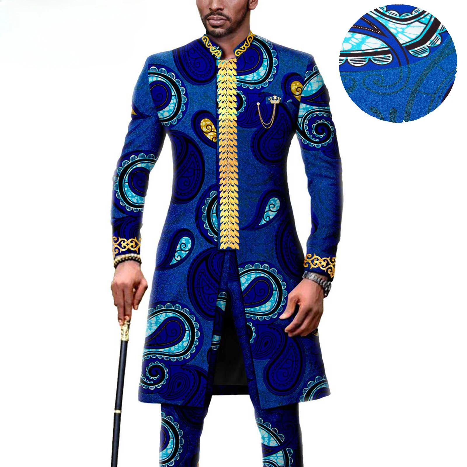 

2025 Men`s Business Suits Single Breasted Embroidery Chain Print Blazer and Pants Set African Clothes for Party Wedding