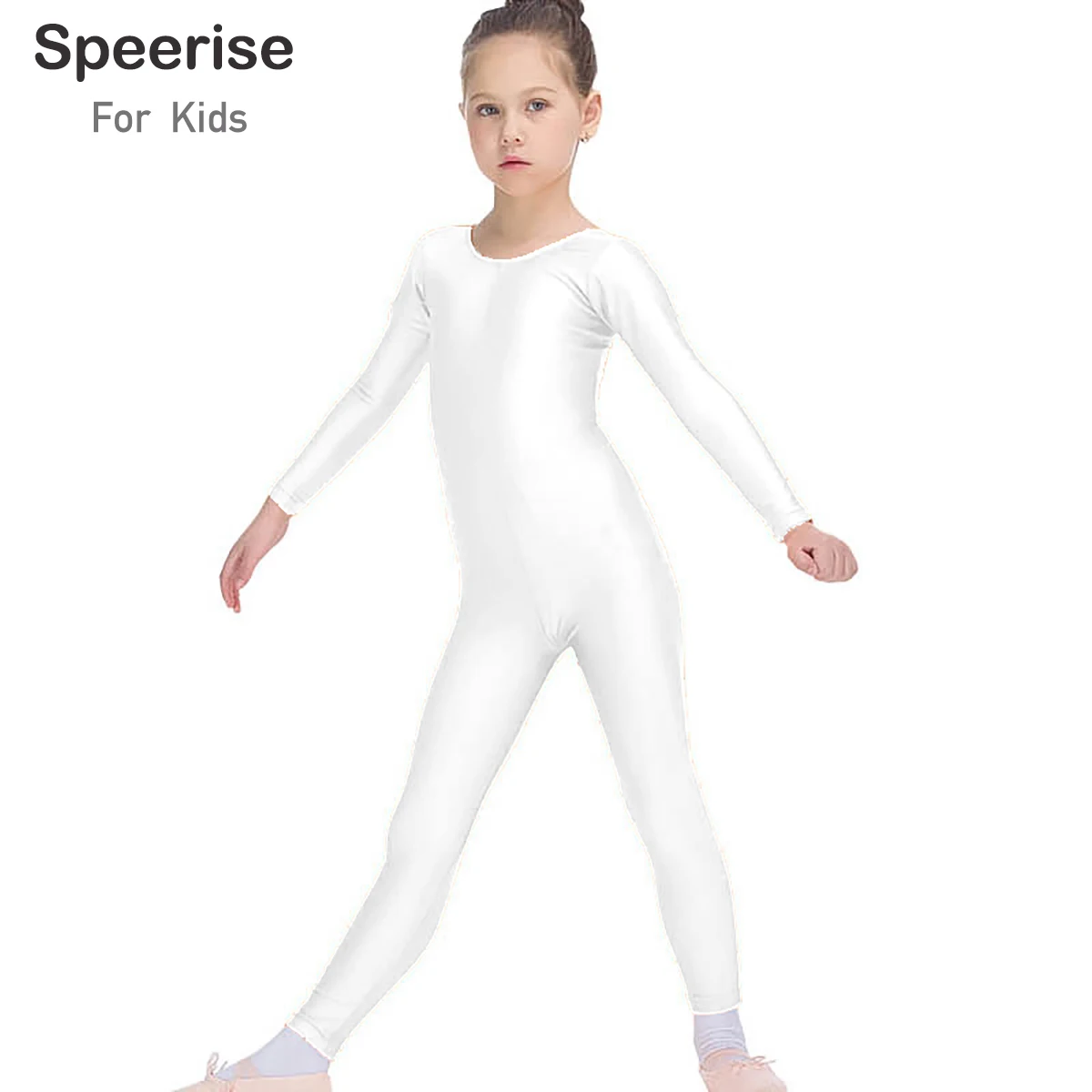 Classic Kids Ballet Dance Unitard Costumes Spandex Gymnastics Full Body One Piece Jumpsuit Girls Black Long Sleeve Scoop Neck