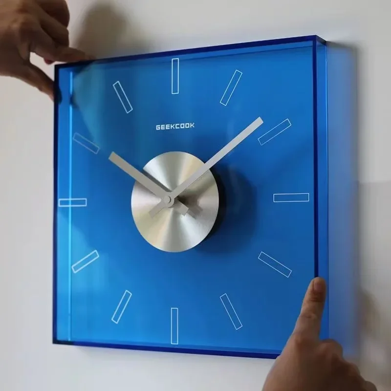 Modern Transparent Clock Klein Blue Wall Hanging Clock Timepiece for Bedroom Living Room Office Acrylic Square Wall Decor