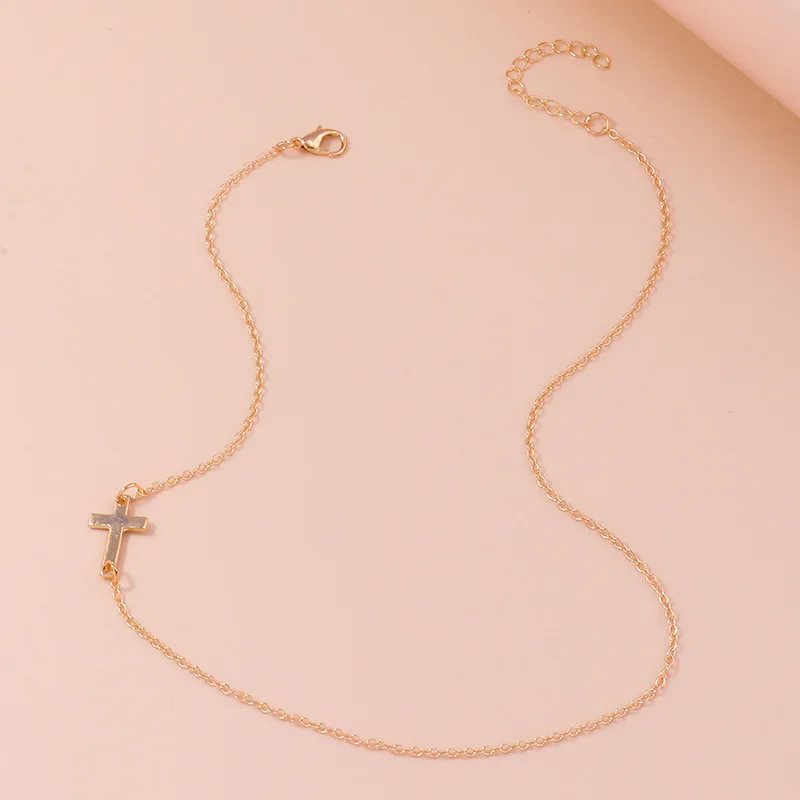 Aihua Gothic Style Dainty Gold Color Sideways Cross Necklace for Women Crucifix Jewelry Simple Choker Collar Party Gift – Detail 5