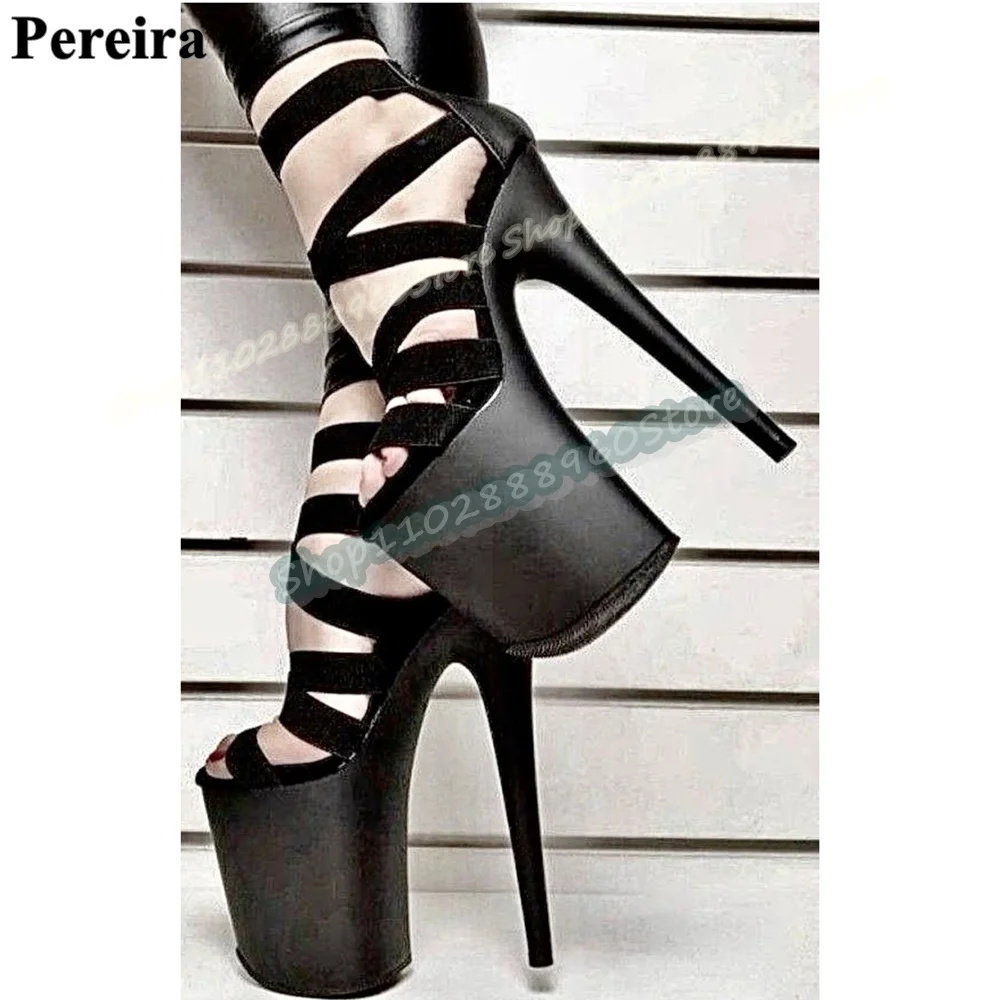

Sexy Black Suede Cross Strap Platform Sandals Super High Heel Shoes For Women Back Zipper Open Toe Party Zapatos Para Mujer