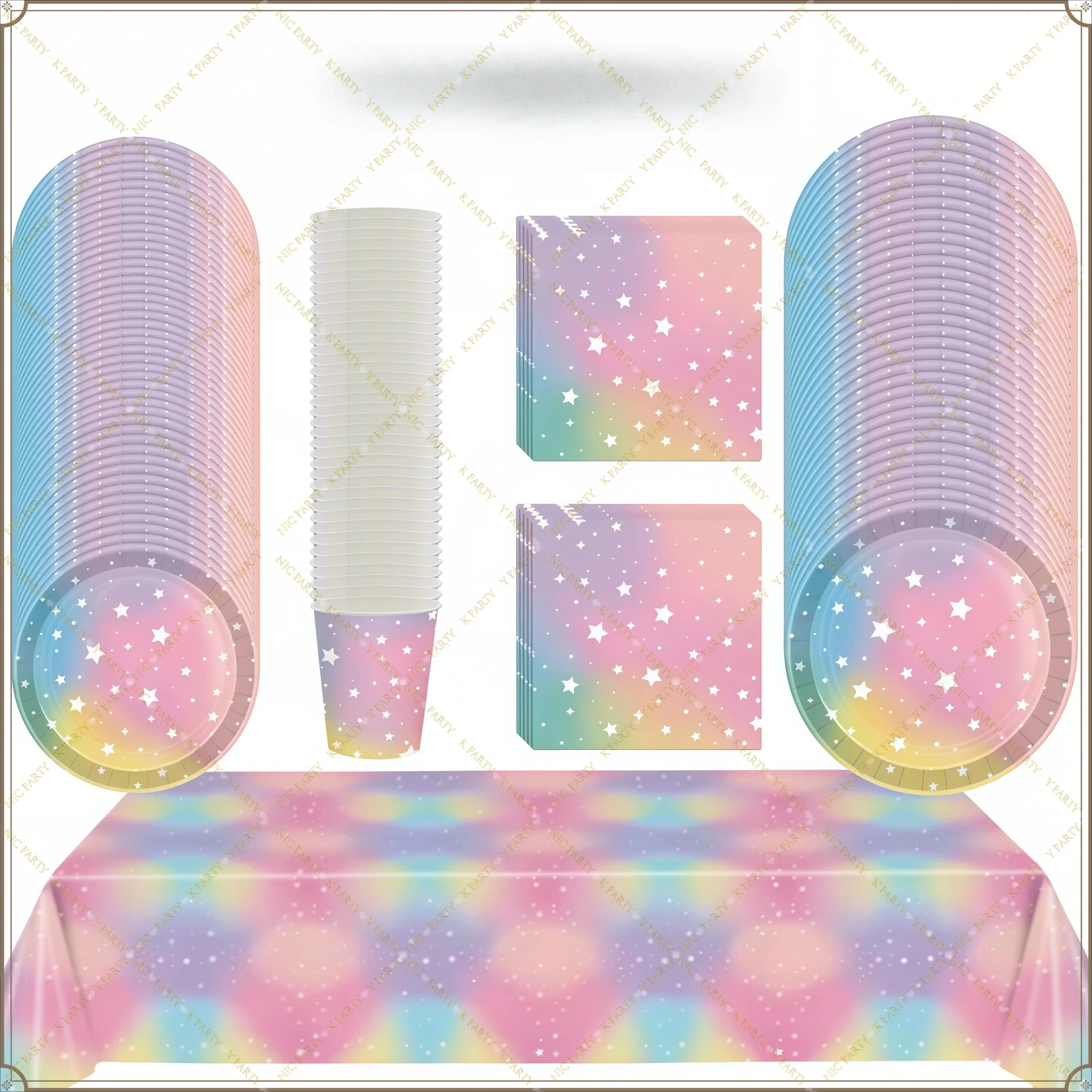 Rainbow Pink Star Birthday Party Decoration Macaron Party Supplies Plates Cups Napkins Tablecloth for Girls Birthday Baby Shower