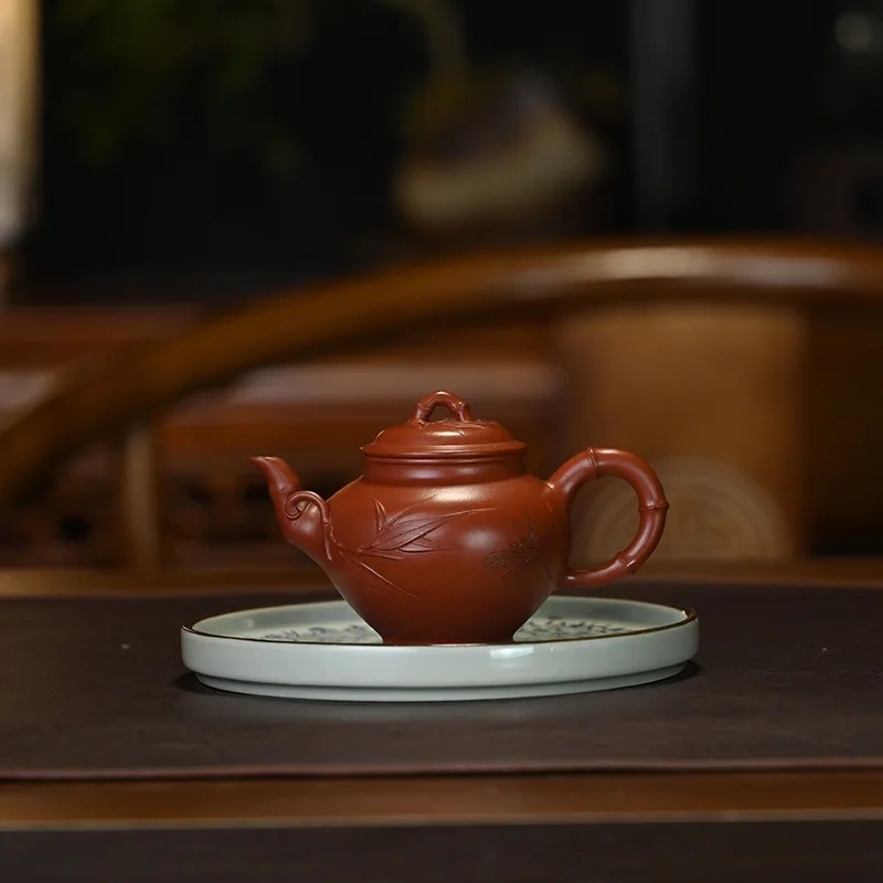 High-End Purple Clay Teapot Handmade Brewing Pot Original Mine Yixing Dahongpao Bamboo Knot Aughing Cherry Kung Fu Tea Set