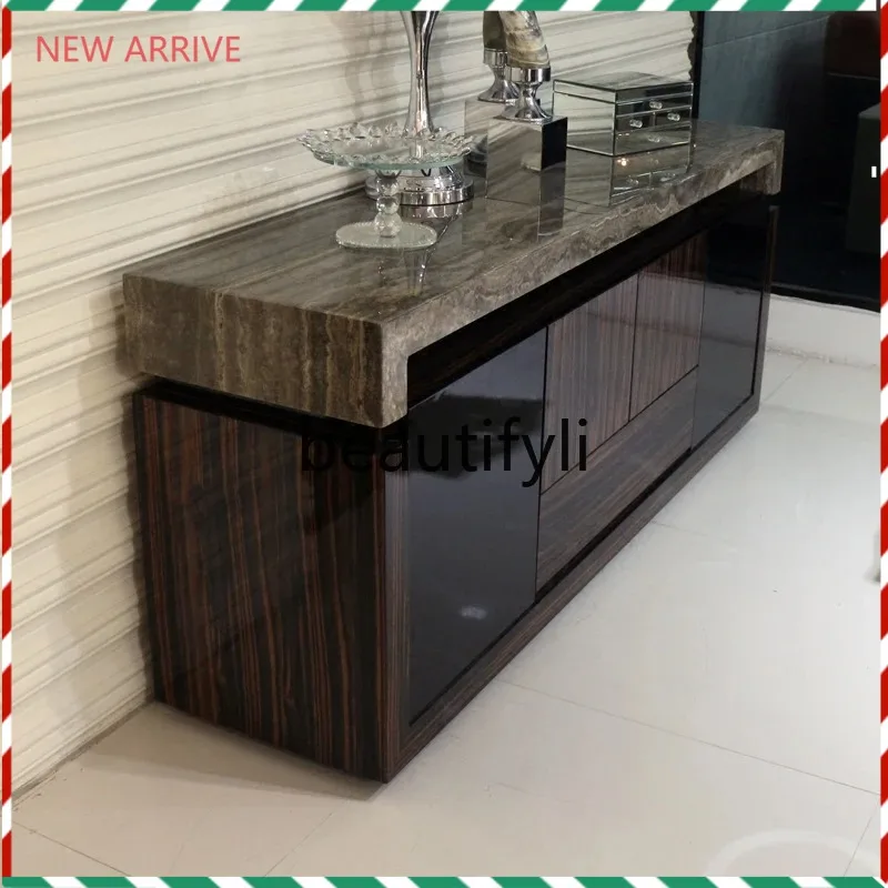 

D2520 Натуральный натуральный серый пещерный камень, мрамор, боковой шкаф, черный сандал, простая современная мебель для ресторана