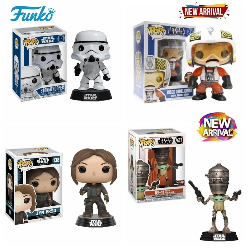 Figuras de Vinilo PVC de FUNKO POP Star Wars: IG-11 con el Niño 427, BIGGS DARKLIGHTER 24, STORMTROOPER 05, JYN ERSO 138, ANDOR 139