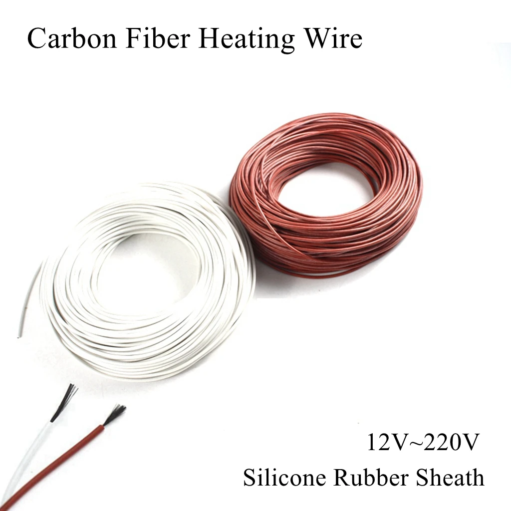

5m/lot Carbon Fiber Heating Wire Cable 220V Silicone Rubber Sheath Infrared Underfloor Freeze Dry Water Pipe Frost Protection