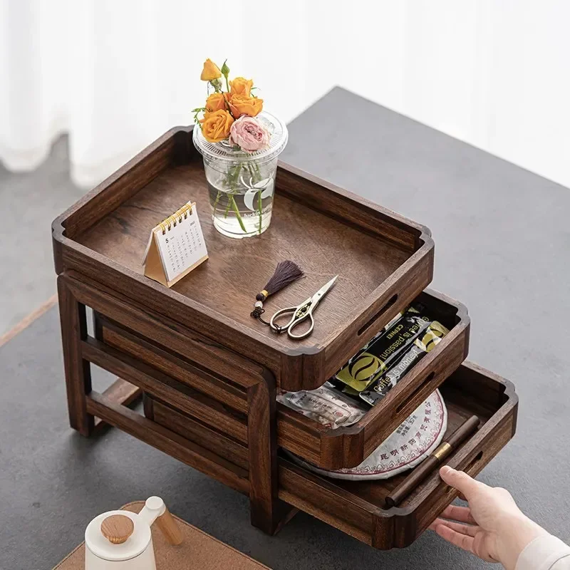 Tea set storage box, walnut treasure set box, cup holder, pot holder, tea cabinet, tea table table, multi-functional storage