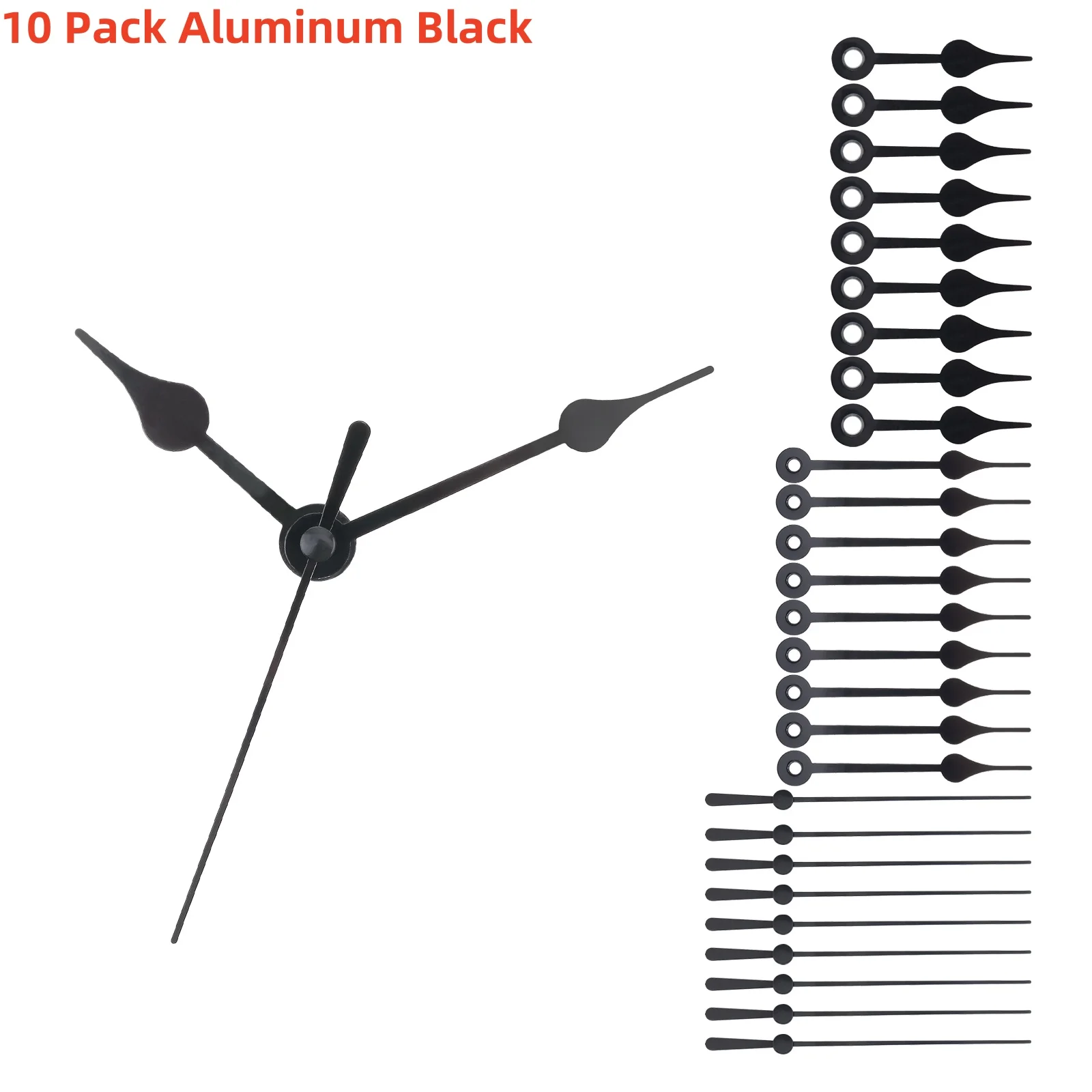 10 Pack Aluminum Black Replacement Clock Hands Kit for Wall Clock Repair, Clock Hands Parts