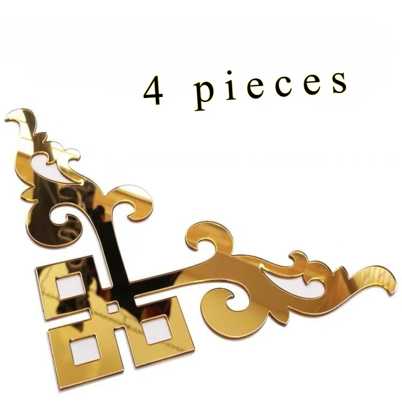 

European House Top Corner Flower Border Gold Mirror Self-adhesive Acrylic Corner Wall Sticker Decoration Painting 3D Stickers