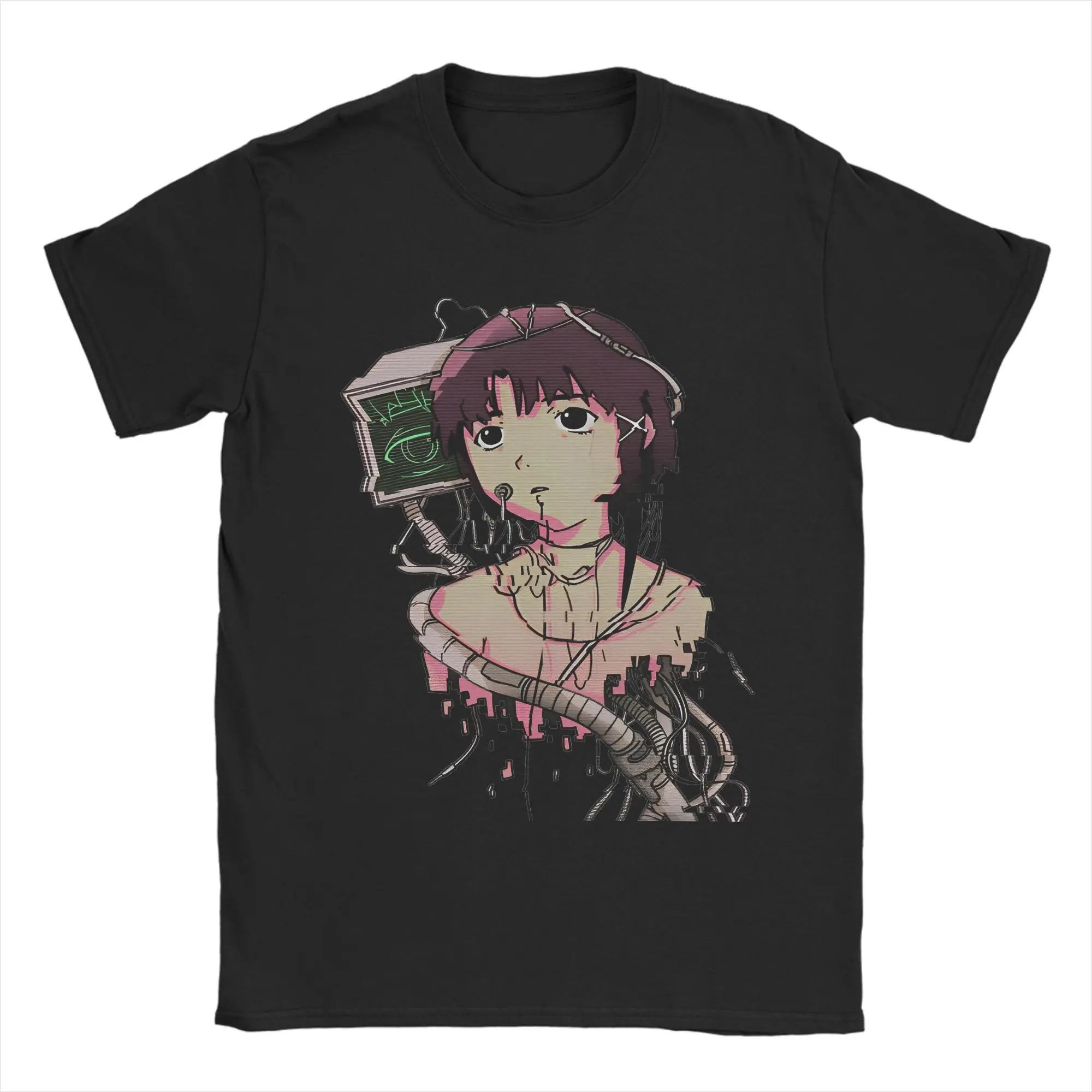 Serial Experiments Lain Sci Fi T Shirts for Men Women 100% Cotton Funny T-Shirts Round Neck Anime Lwakura Manga Tees Clothes