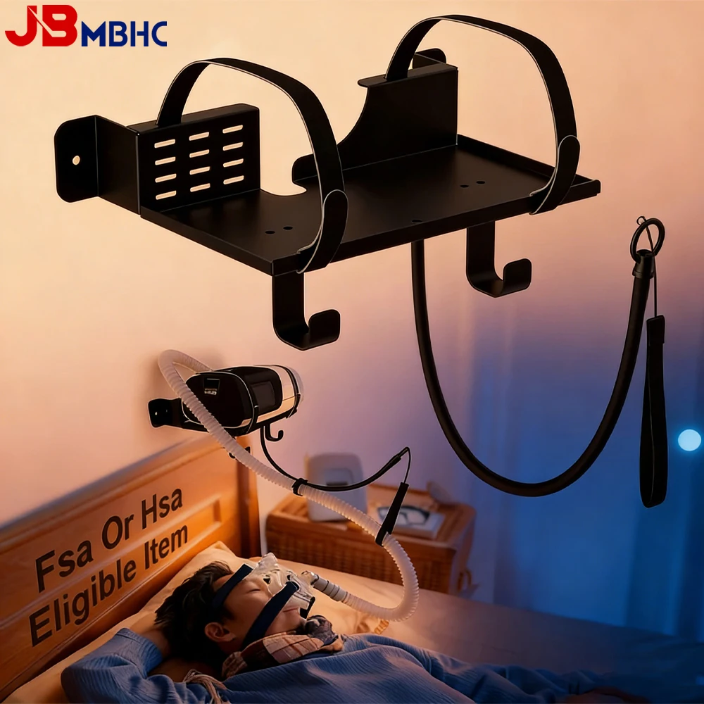 Estante de montaje en pared CPAP Compatible con organizador de cabecera S10/S11 con soporte de manguera CPAP de ángulo ajustable y gancho para tubo de máscara CPAP