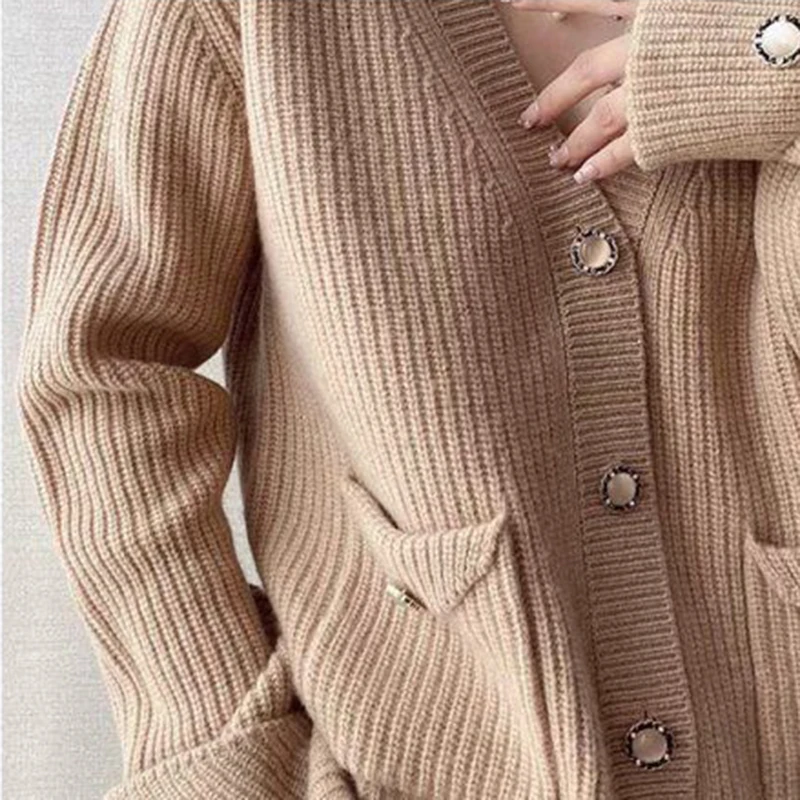 Gidyq Winter Women Cardigan Sweater Korean Fashion All Match Pocket Loose Knitted Coats Female Casual Big Button Warm Jacket New