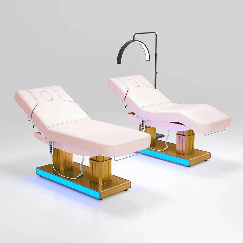 For High Quality Gold Aluminum Alloy Base Double Post 4 Motor Electric Massage Bed Pink Facial Bed