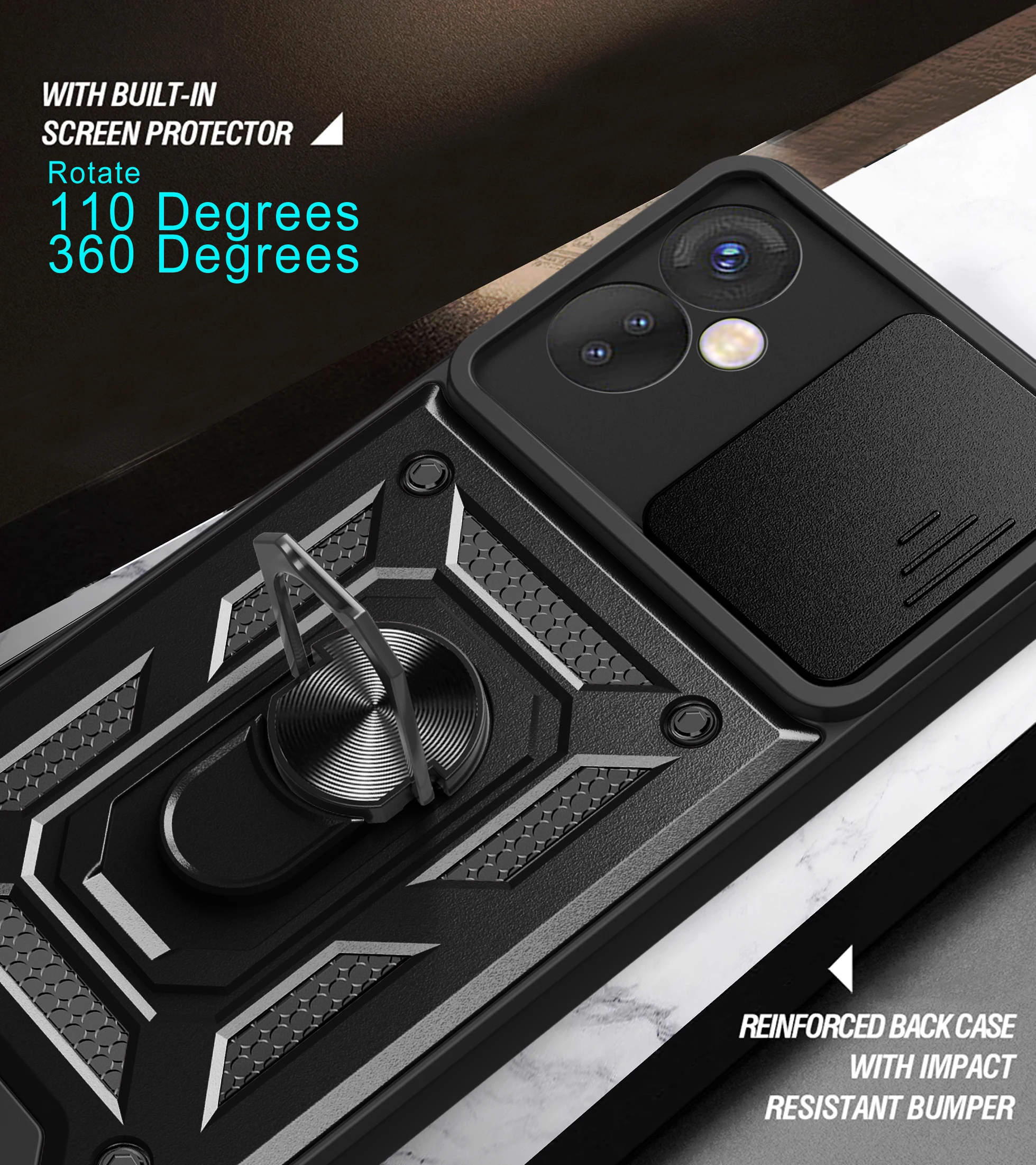 Slide Camera Case for Tecno Camon 19 Neo CH6i Car Magnetic Ring Holder Luxury Shockproof Soft Edges Phone Cover TecnoCamon19Neo