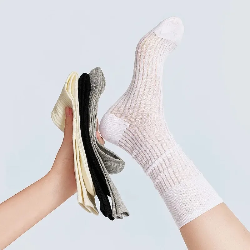 

Lolita Socks Women's White Sheer Mid-Calf Socks 2026 Summer Thin Breathable Slouchy Socks Sweet Preppy Style Cotton Sock Legwear