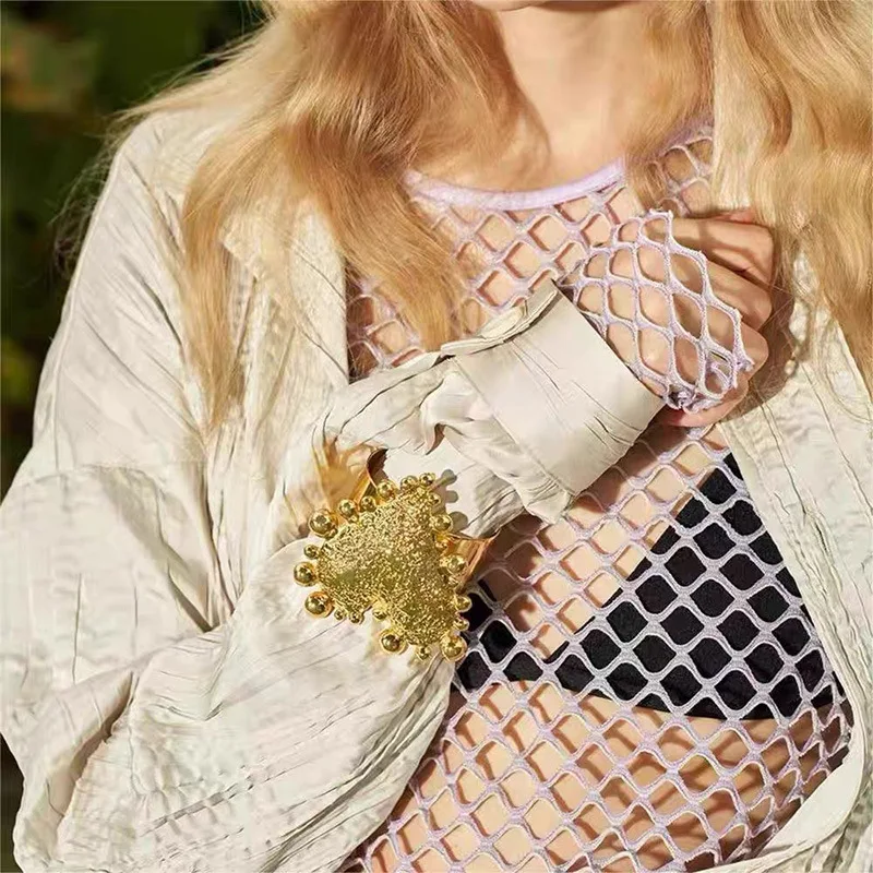 Vintage Irregular Metal Texture Large Heart Shaped Open Bracelets Banglefor Women Exquisite Trendy Party Jewelry Accessories