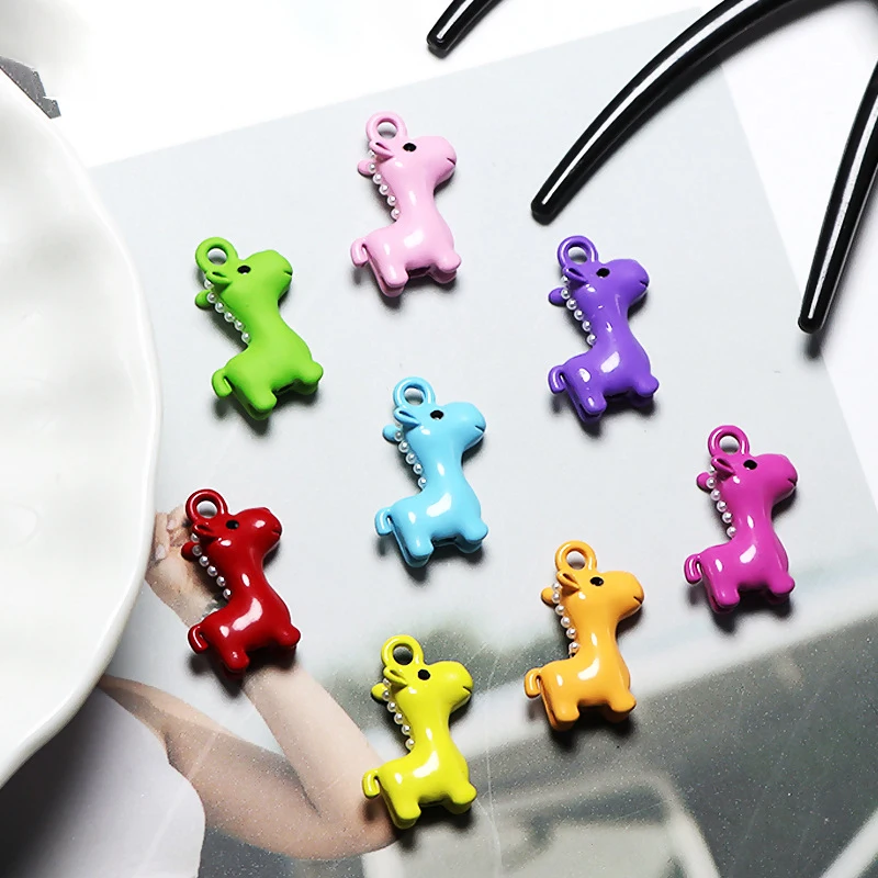 4pcs New Cute Cartoon Pearl Horse Animal Metal Charm DIY Accessory Earrings Necklace Keychain Jewelry Making Findings