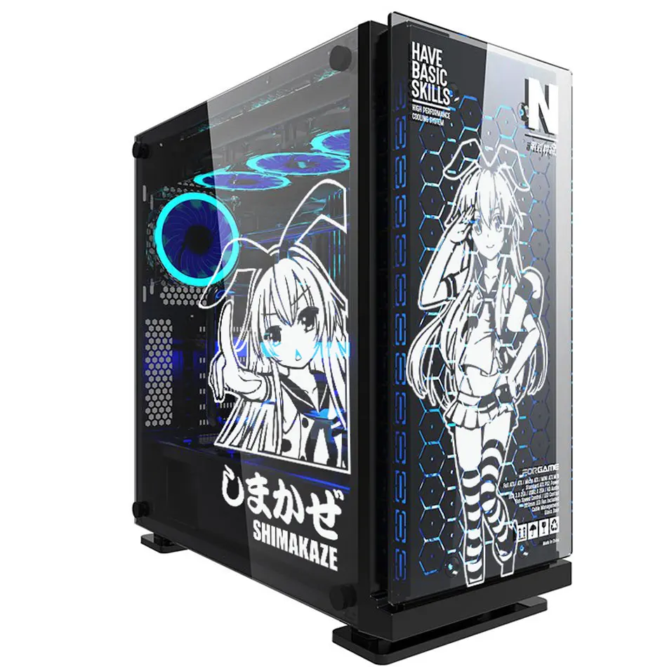 Shimakaze Anime Stickers for PC Case,Cute Cartoon Decor Decals for Atx Computer Chassis Skin,Waterproof Easy Removable