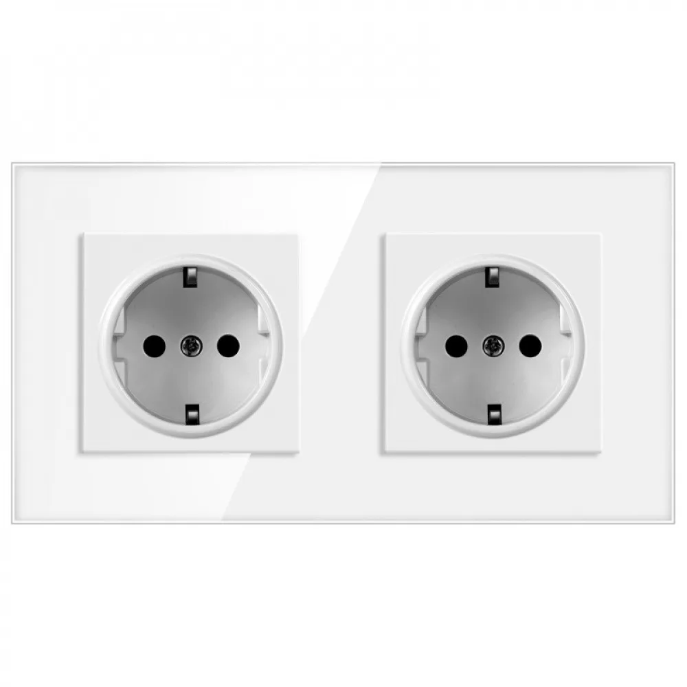 

2 Way Crystal Glass Wall Panel Power Socket Plug 16A European Standard Power Socket 157mm*86mm PC Flame Retardant Power Socket