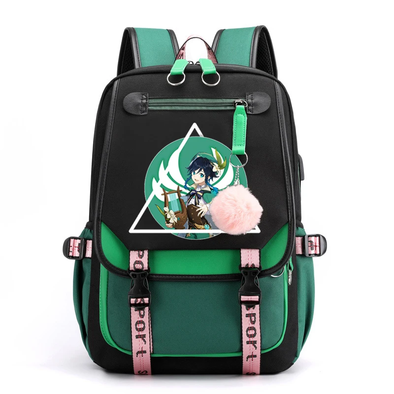 방수 학교 가방 십대 Usb 배낭 책 가방 애니메이션 Genshin 충격 초등학교 배낭 Schoolbag Mochilas